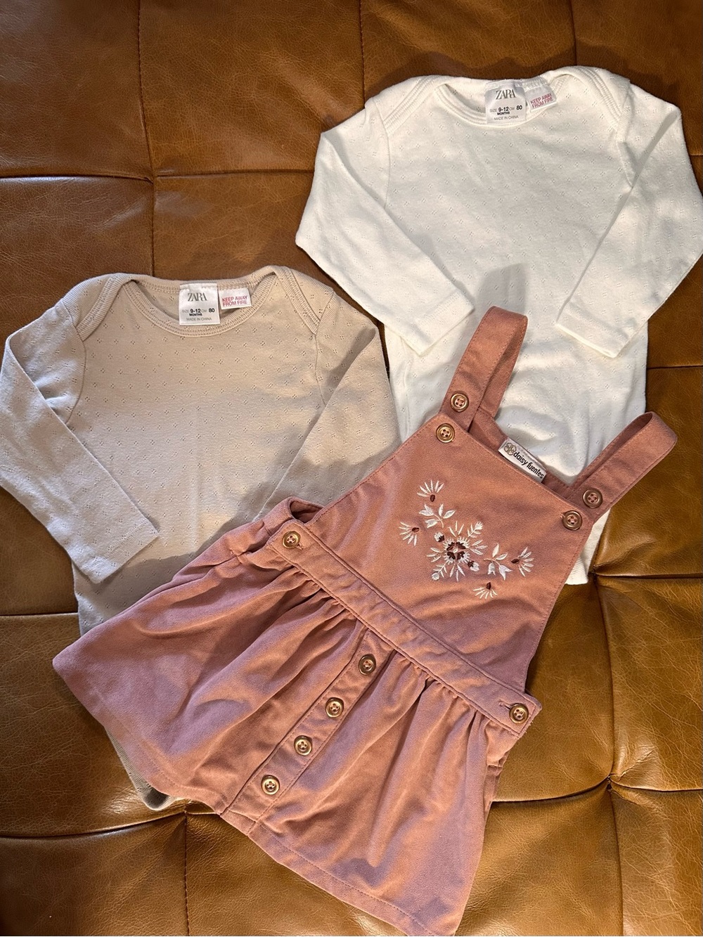 Baby Girl Fall Outfit Bundle Long Sleeve Onesie & Dusty Pink Embroidered Jumper